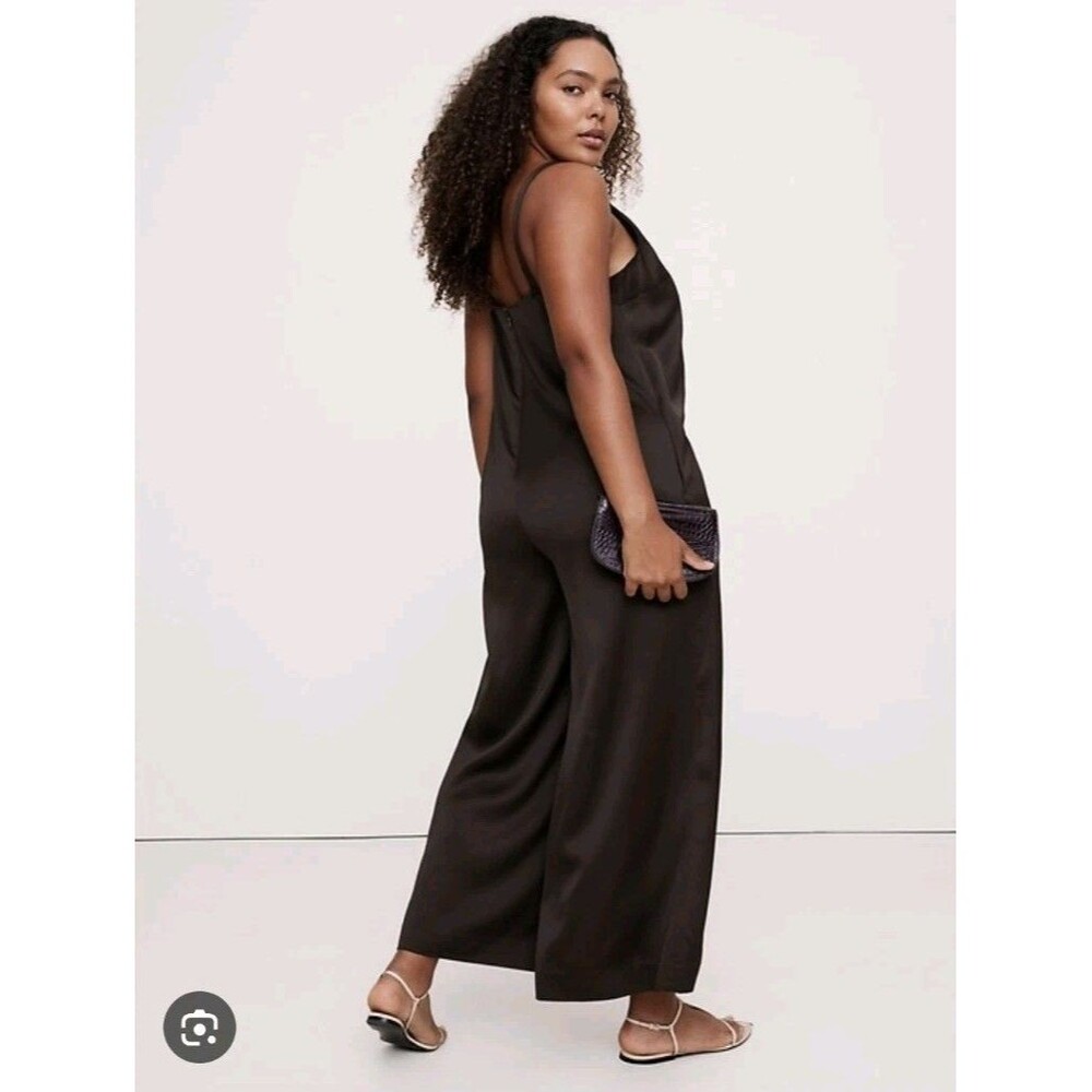 Banana Republic Italian Satin Wide-Leg Jumpsuit Size XL Viscose Wool Dark Brown